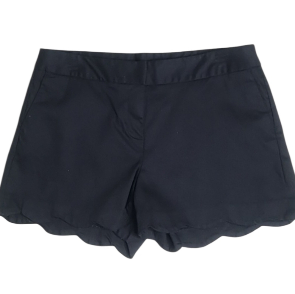 Attyre Black Scalloped Hem Flat Front Shorts